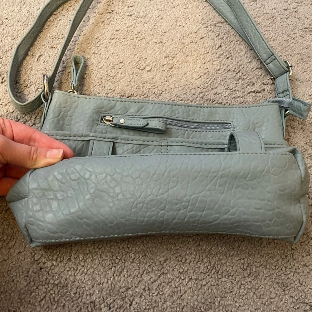 Rosetti Light Blue Crossbody Purse | Multiple Zipper Compartments | Adjustable